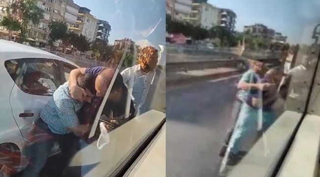 Trafikte yolcu otobüsü şoförüne paspaslı saldırı