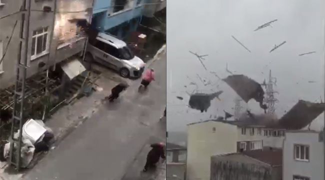 Avcılar'da bir kadın uçan çatıdan son anda kurtuldu