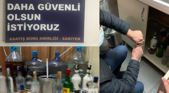 Sarıyer'de ev görünümlü sahte alkol imalathanesine baskın kamerada