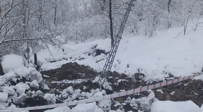 Ordu'da yaşanan heyelanda elektrik direğinin yıkılma anı