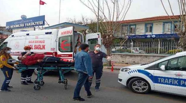Ani fren yapan motosiklet sürücü yaralandı