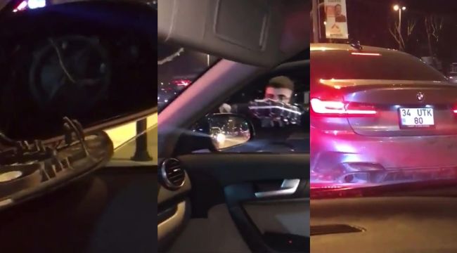 Arabada bebeği olan kadın sürücüye saldırıp aynasını kıran maganda kamerada
