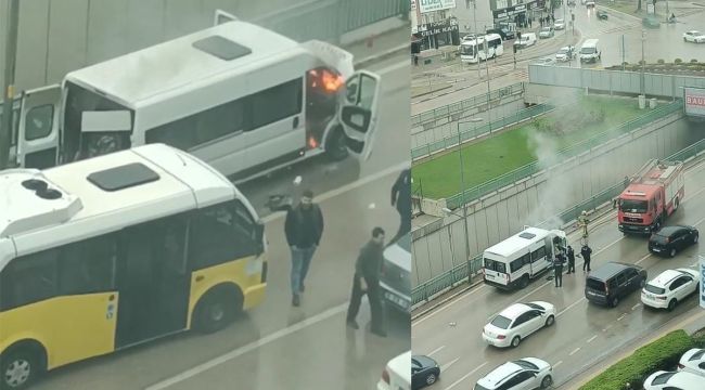 Bursa'da servis minibüsü alev alev yandı