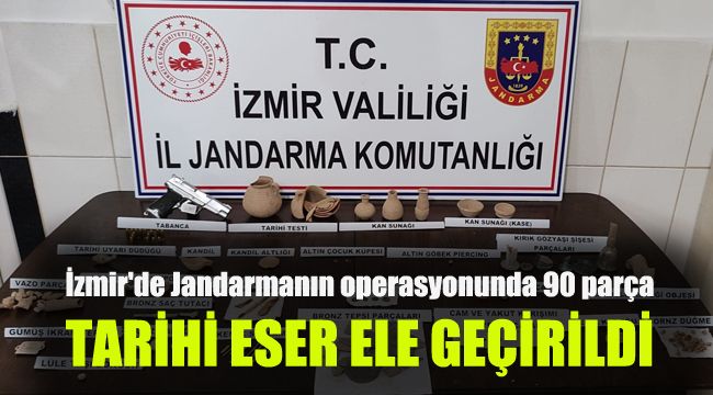 İzmir'de Jandarmanın operasyonunda 90 parça tarihi eser ele geçirildi