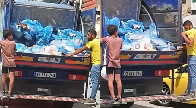 Geri dönüşüm kamyonunda biri çocuk 2 kişinin tehlikeli yolculuğu