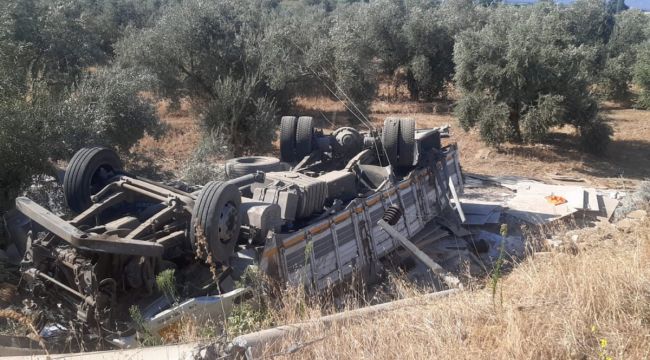 Tire'de kamyon şarampole devrildi; sürücü ağır yaralandı