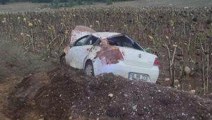 Yoldan çıkan otomobil boş tarlada takla attı
