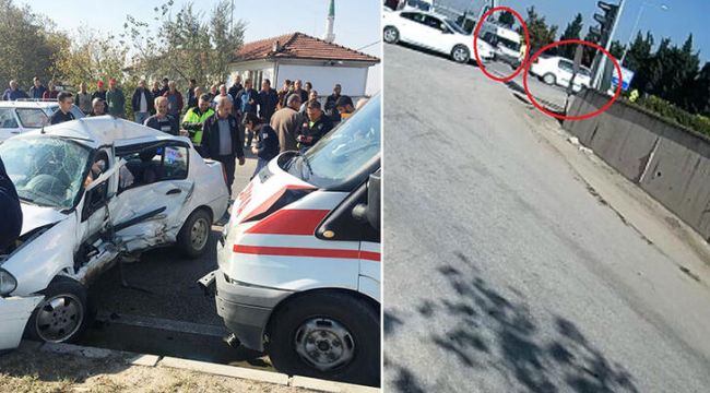 Kırmızı ışıkta geçince aracına ambulans çarptı