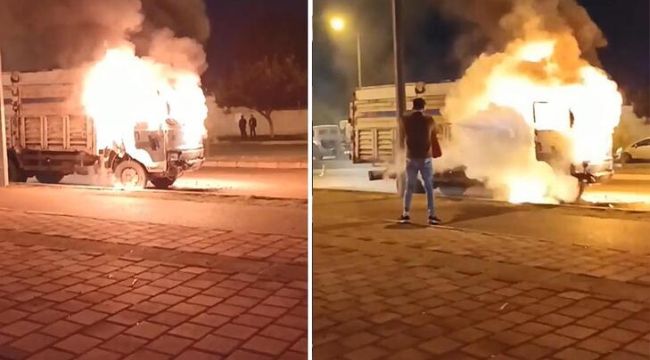 Seyir halindeki kamyonet alev topuna döndü