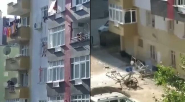 İskele çökünce işçi, kemeriyle havada asılı kaldı; bina sakini kurtardı