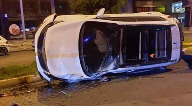Takla atan araçtan hafif yaralı kurtuldu
