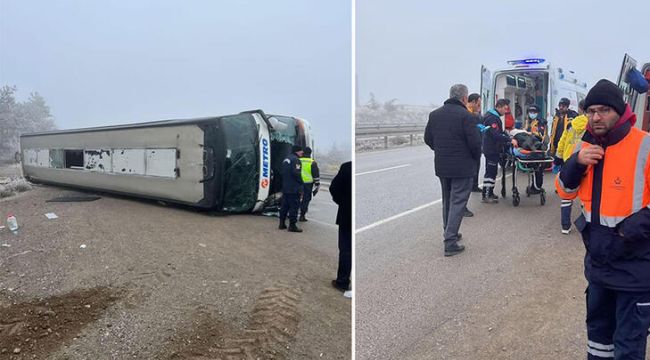 Ankara'da yolcu otobüsü devrildi