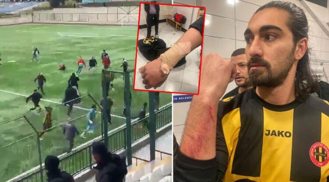 Bayrampaşa'daki amatör lig maçında taraftarlar sahaya inip futbolculara saldırdı