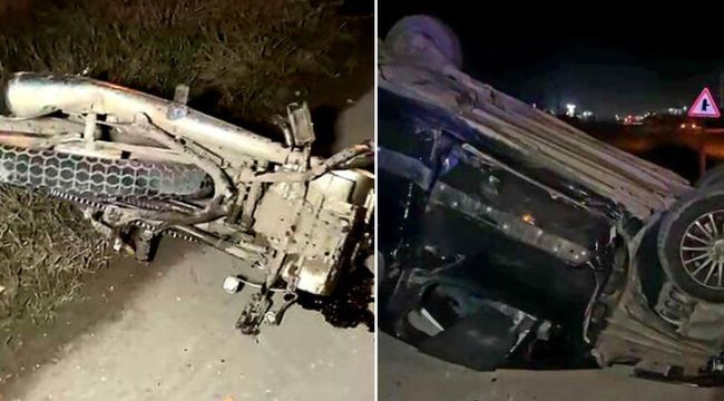 Hafif ticari araçla çarpışan motosiklet, ikiye bölündü