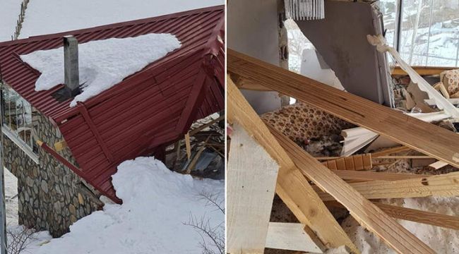 Ordu'da evin üzerine düşen kar kütlesi hasara neden oldu