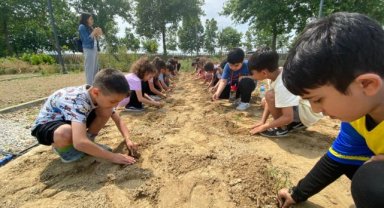 Efes Selçuklu çocuklar fideleri toprakla buluşturuyor