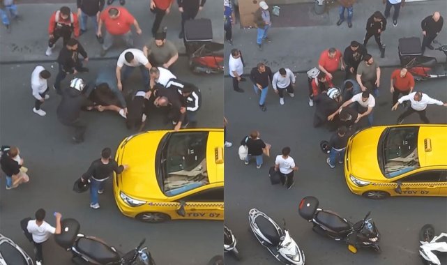 Şişli'de kurye ve taksici trafikte yol verme yüzünden yüzünden birbirine girdi