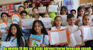 Bu okulda 10 ikiz ve 2 üçüz öğrenci karne heyecanı yaşadı