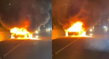 Otomobil alev topuna döndü: Sürücü son anda kurtuldu