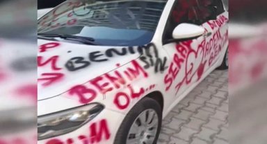 Saplantılı aşık otomobili aşk duvarına çevirdi