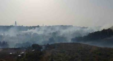 Beykoz’da çıkan orman yangını havadan görüntülendi