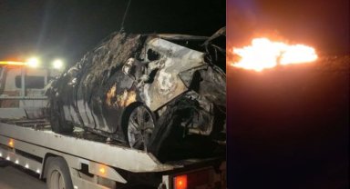 Kazaya karışan iki araç alev topuna döndü