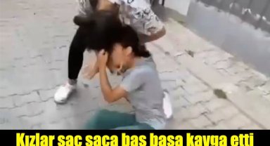 Kızlar saç saça baş başa kavga etti