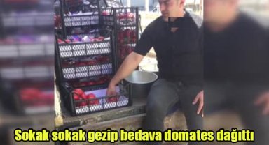 Sokak sokak gezip bedava domates dağıttı