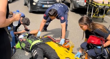 Kadın sürücü trafik polisine çarptı