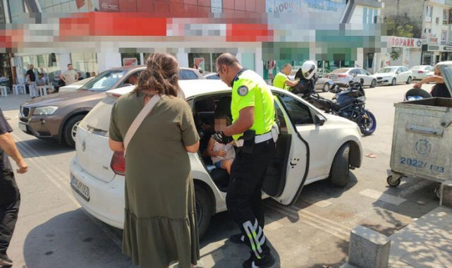 Polisten 2 çocuğunu araçta bırakıp, giden anneye tepki