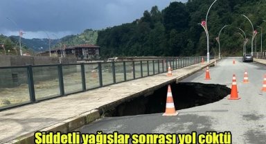 Şiddetli yağışlar sonrası yol çöktü