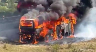 Yolcu otobüsü ateş topuna döndü