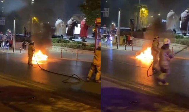 Beşiktaş’ta motosiklet alev alev yandı