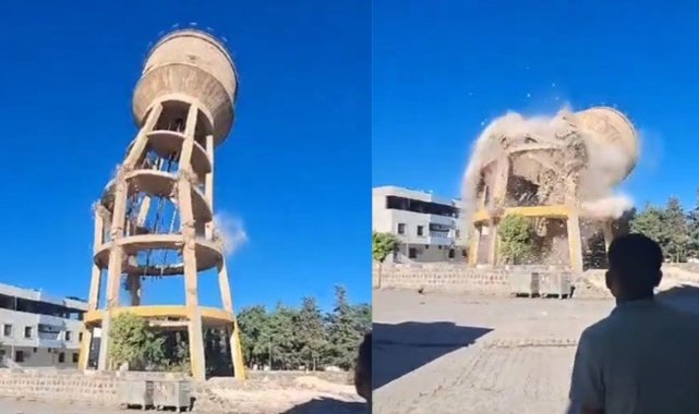 Şanlıurfa’da 55 yıllık su kulesinin 15 saniyede yıkıldı
