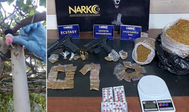 Uyuşturucu paketlerini, asma ağacının sundurma demirinin içine gizlemiş