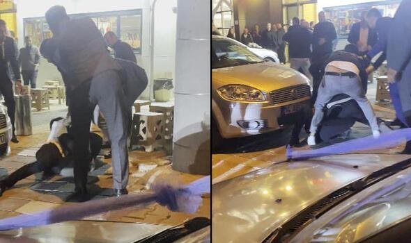 Düğün salonu önünde tekme-tokat kavga
