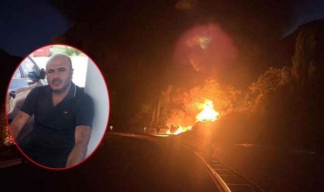 Virajda devrilerek yanan tankerin sürücüsü öldü