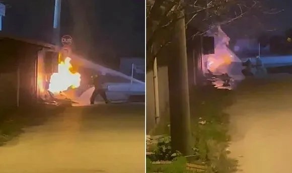 Bursa'da sokaktan geçen doğal gaz hattında patlamanın ardından yangın çıktı