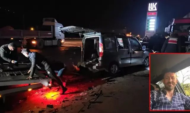Kazaya karışan 3 araçtan 1'i ikiye bölündü, bira kutuları yola saçıldı