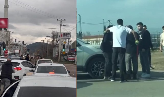 Yol verme kavgasında önce kadınlar, sonra erkekler birbirine girdi