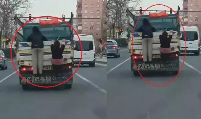 Çocukların kamyonet arkasındaki tehlikeli yolculuğu