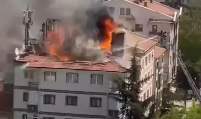 Baz istasyonunda çıkan yangında binanın çatısı zarar gördü