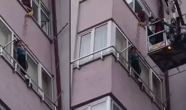 4’üncü kat penceresinde mahsur kalan çocuğu, itfaiye kurtardı