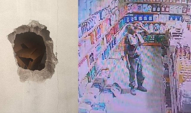 Duvarını balyozla kırdığı marketi soydu, yorulunca meyve suyu içip dinlendi