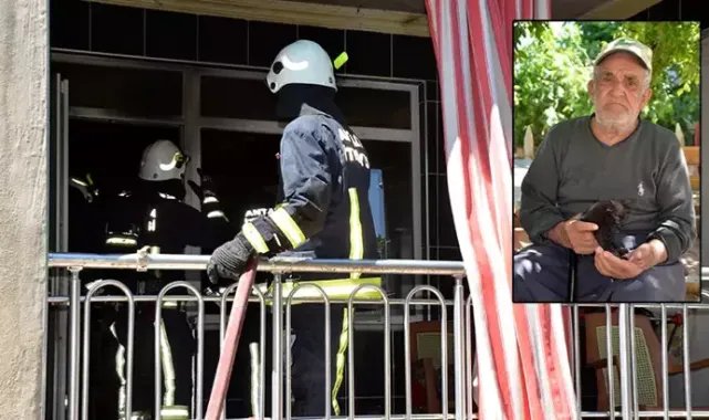 Yanan evdeki babası ve kediyi kurtardı