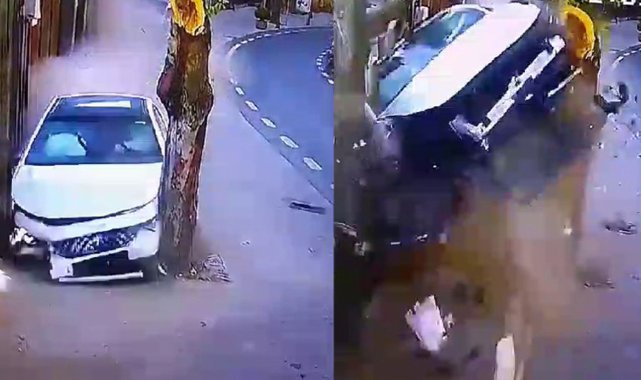 Sarıyer’de ağaca çarpan araç takla attı