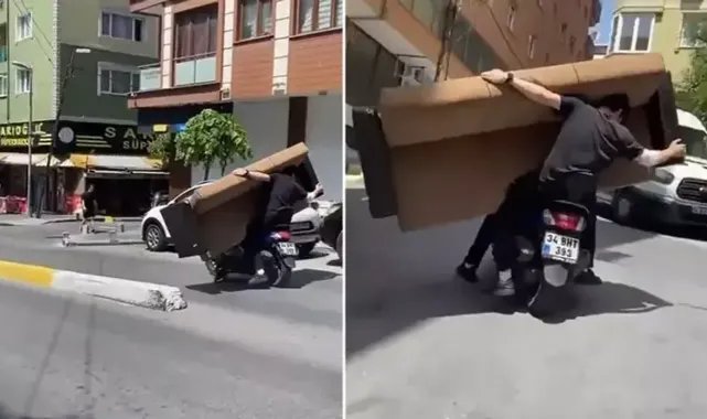Şişli'de motosiklette tehlikeli taşımacılık