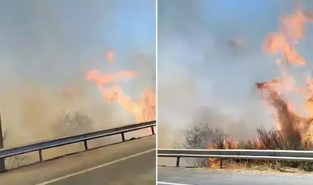 Silivri'de otluk alanda yangın; yol trafiğe kapatıldı