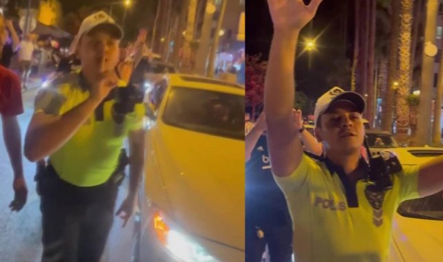 Trafik polisi vatandaşın galibiyet coşkusuna üçlü çektirerek ortak oldu