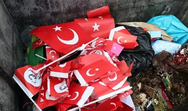 Türk bayraklarını çöpe atanlar araştırılıyor